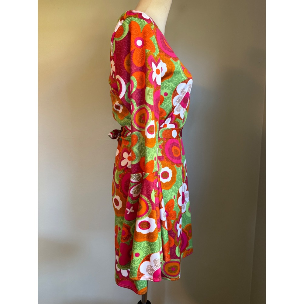Charades Groovin Dress Pink Orange Floral Bell hippie Retro 60s 70s Costume M - Picture 2 of 7